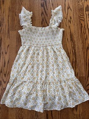 Blu Pepper White and Yellow Floral Smocked Mini Dress